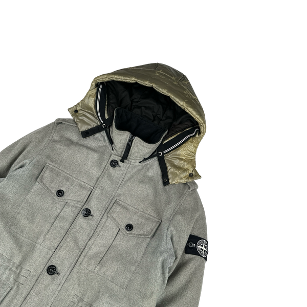 Stone Island 2014 Grey Ice Wool Blend Down Field Jacket - Medium