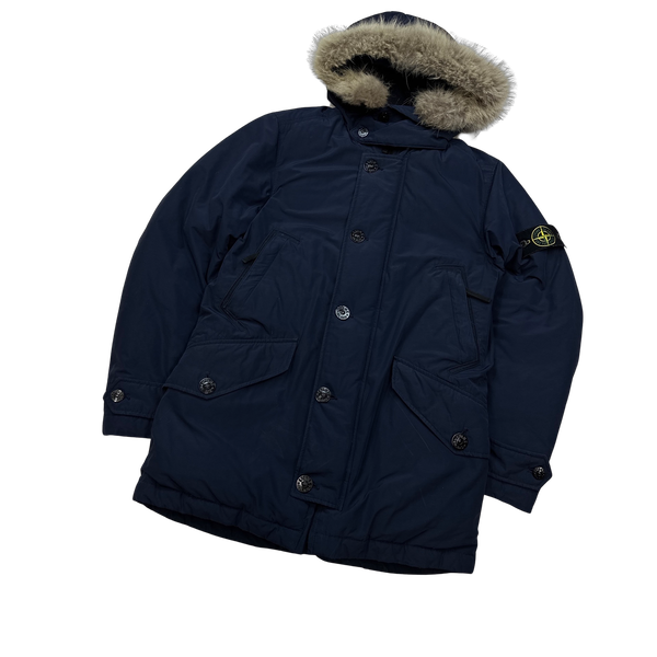 Stone Island Navy Down Filled Micro Reps Parka Jacket - Small