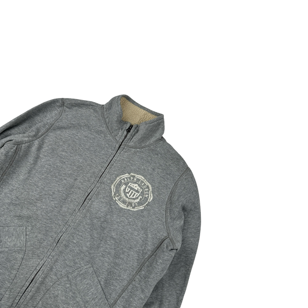 Ralph Lauren Grey Cotton Fleece Pile Zipped Jumper - Medium