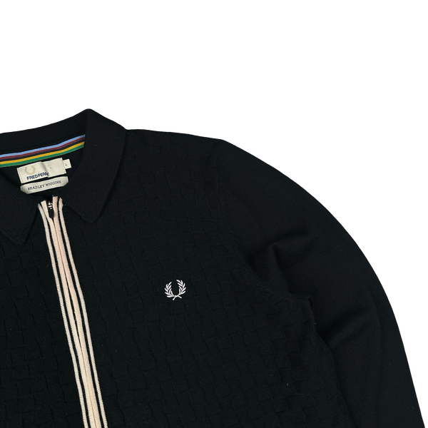 Fred Perry Bradley Wiggins Black Zipped Collared Knit Jumper - Large