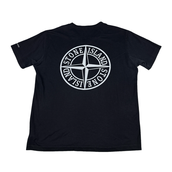 Stone Island 2008 Navy Cotton V Neck Spellout T Shirt - XXL