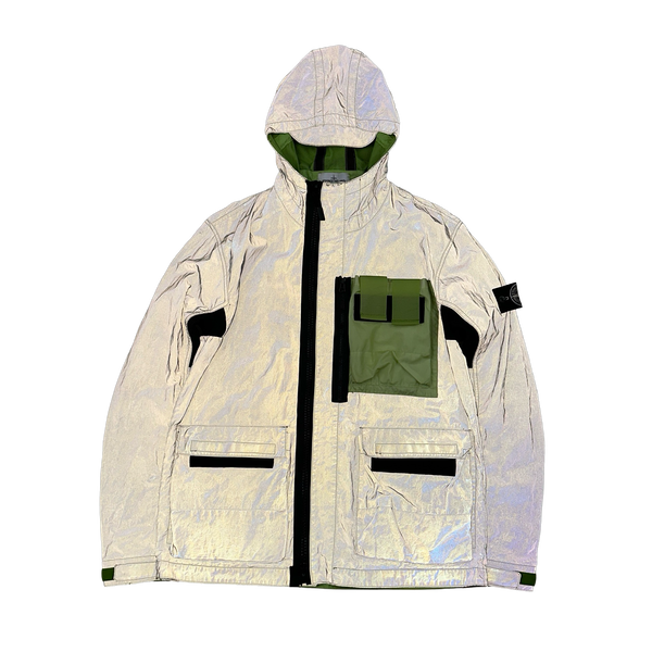 Stone Island 2017 Green Garment Dyed Plated Reflective Mussola Jacket - Large