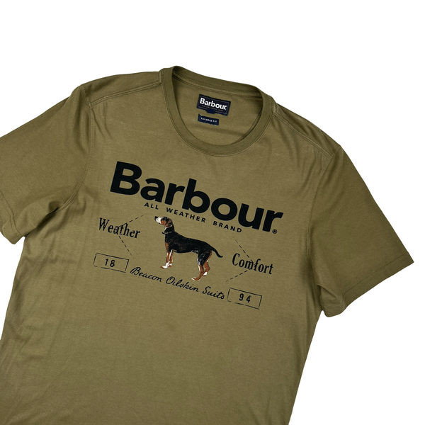 Barbour Khaki Spellout Short Sleeve T Shirt - Medium