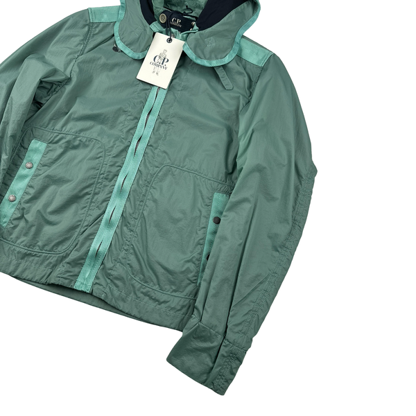 CP Company Turquoise Nylon Neck Tab Zipped Hooded Jacket - Large