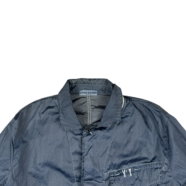 Stone Island 2010 Silver Blue Chest Zip Nylon Metal Overshirt - XXL