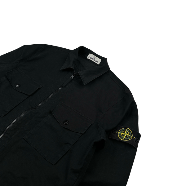 Stone Island 2020 Black Polyester Twill Zipped Overshirt - Medium