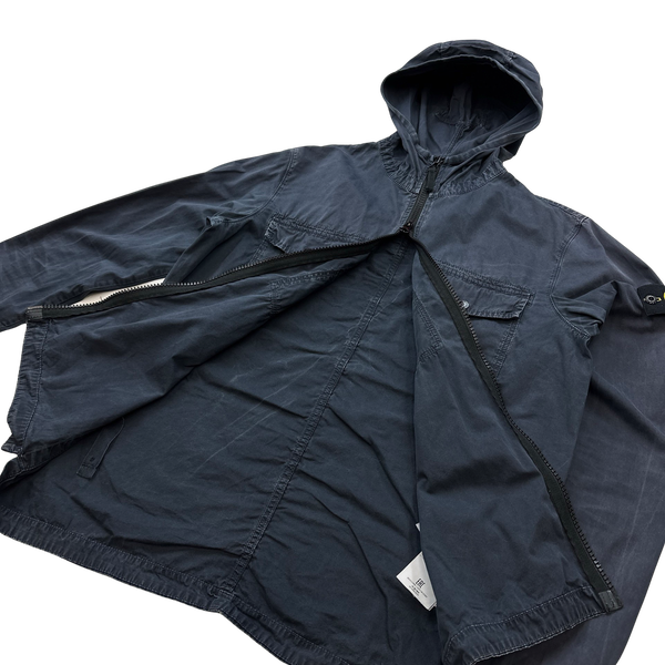 Stone Island Navy Hooded Cotton Overshirt Jacket - Medium