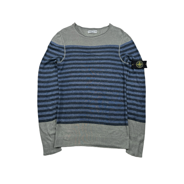 Stone Island Vintage Blue Striped Cotton Knit Jumper - Small