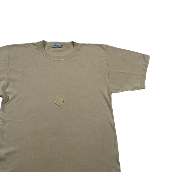 Stone Island Vintage 80s Tan Rubber Chest Logo T Shirt - Large