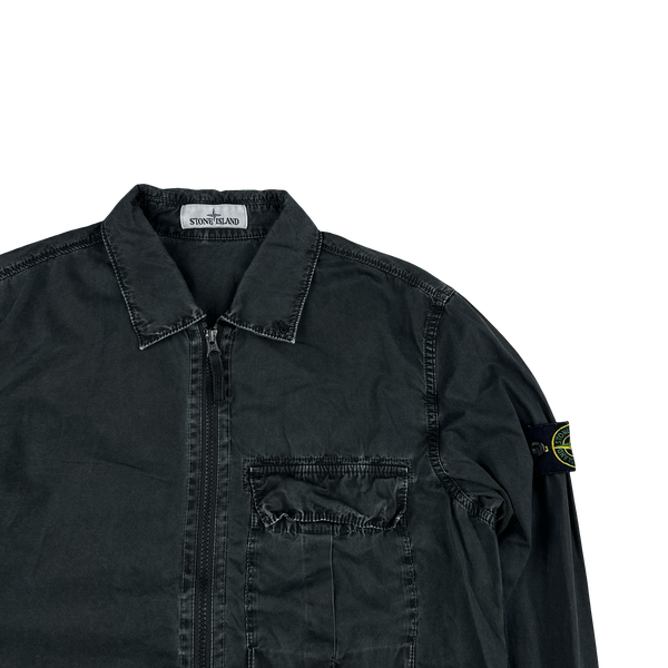 Stone Island Black Cotton Zipped Overshirt - Medium