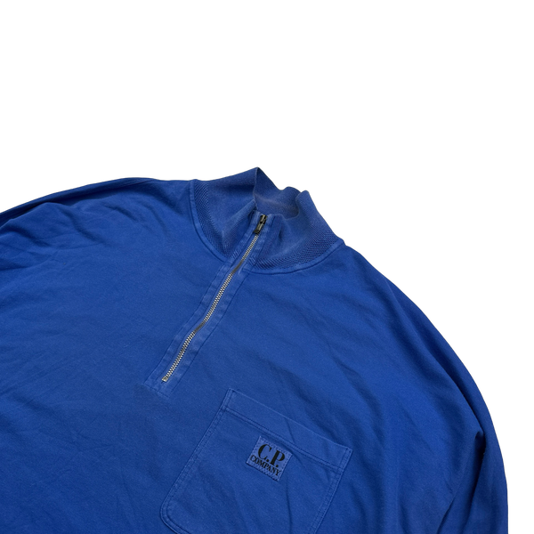 CP Company Blue Cotton Quarter Zip Pullover - Medium