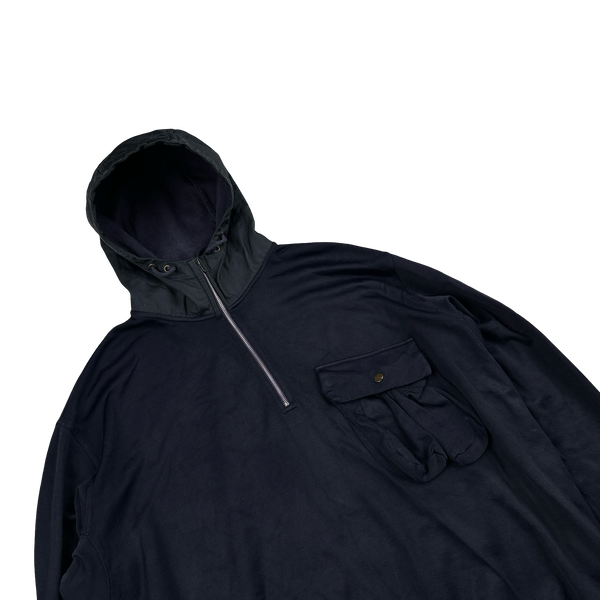 CP Company Navy Quarter Zip Resin Coated Hood Pullover - XXL