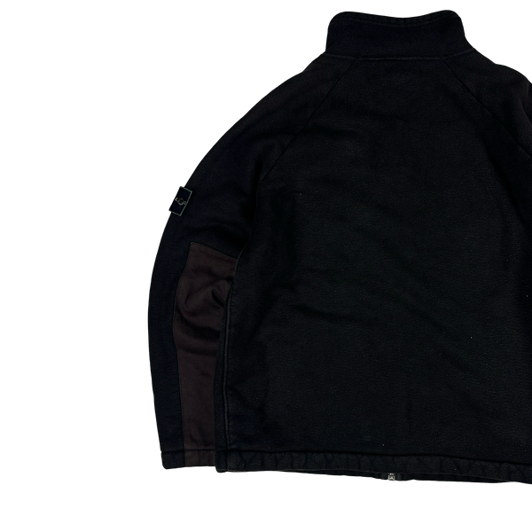 Stone Island 1999 Brown Fleece Lined Vintage Green Edged Zipped Jumper - Large