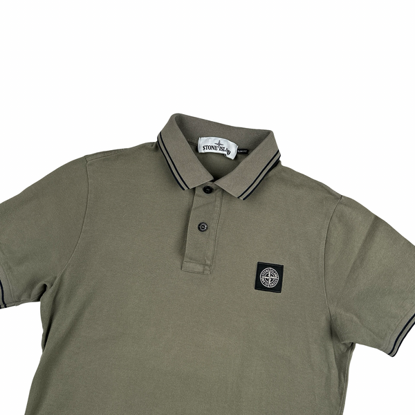 Stone Island Khaki Black Piping Short Sleeve Polo Shirt - Small