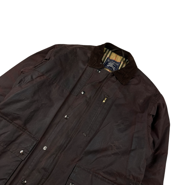 Burberry Cotton Nova Check Lined Corduroy Collar Wax Jacket - XL