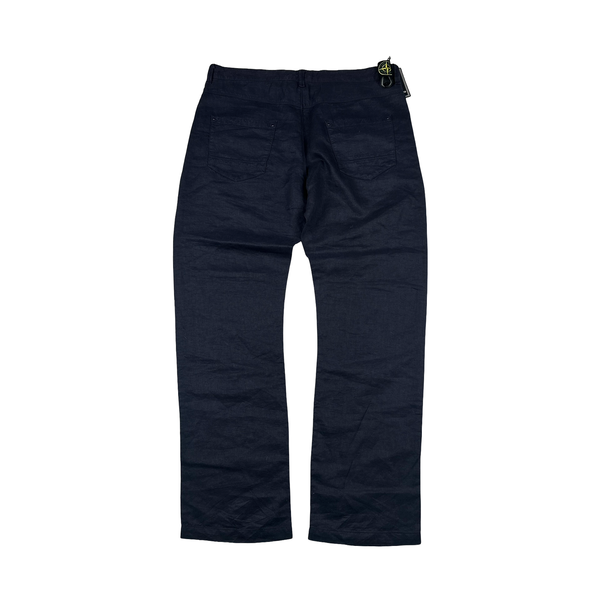 Stone Island 2009 Relaxed Fit Lino Flax Navy Cotton Trousers - XXL