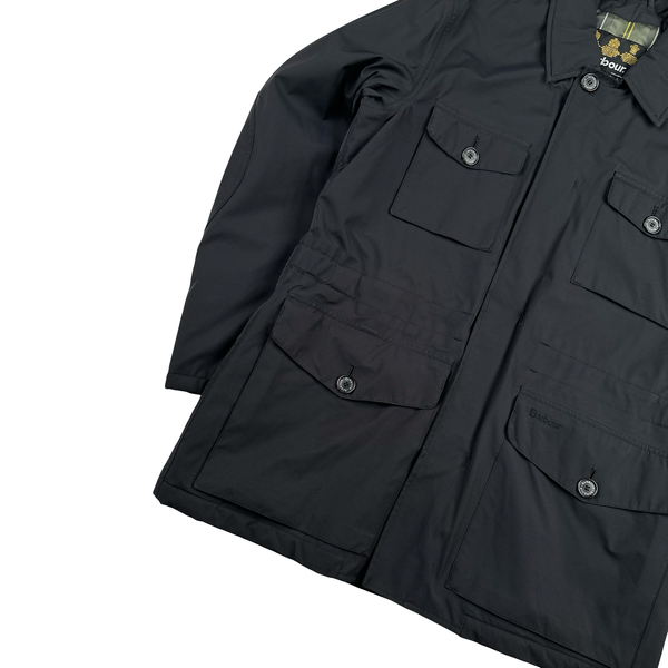 Barbour Multi Pocket Black Goretex Quilted Field Jacket - Medium