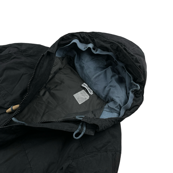 Stone Island 1999 Navy Vintage Waxed Cotton Long Puffer Parka Jacket - Small