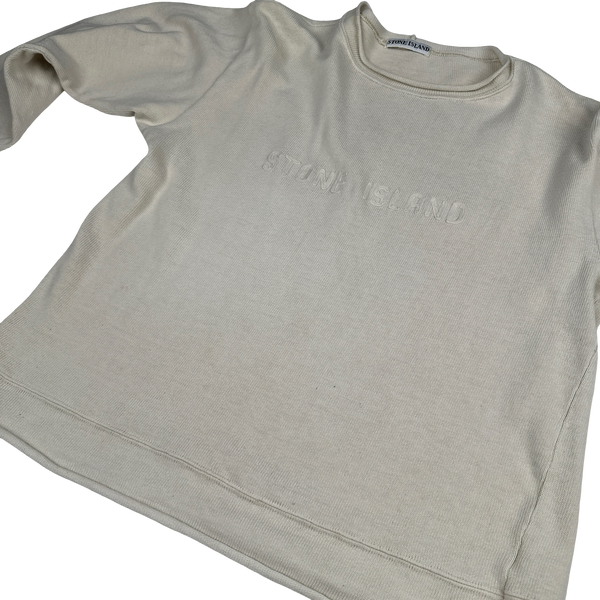 Stone Island 1990s Vintage Cream Spellout Pullover - Medium
