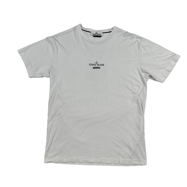 Stone Island 2023 White Archivio Lino Watro Printed T-Shirt - Large
