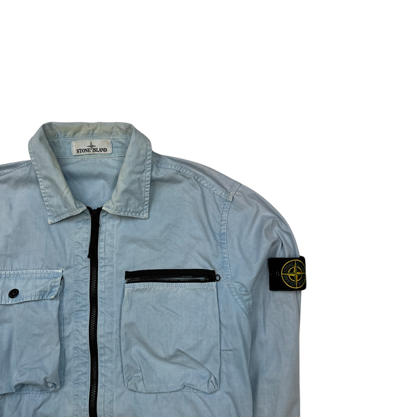 Stone Island 2017 Light Blue Cotton Zipped Overshirt Large