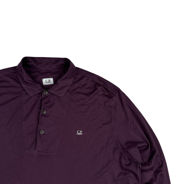 CP Company Purple Longsleeve Cotton Spellout Polo Shirt - XXL