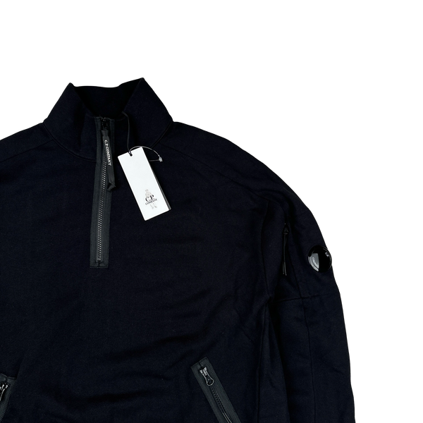 CP Company Blue Cotton Lens Viewer Quarter Zip Pullover - Large
