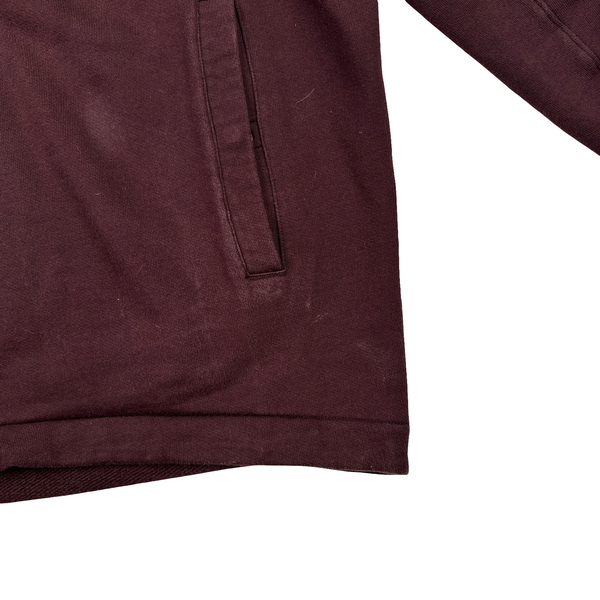 CP Company Burgundy Hooded Diagonal Zipped Cotton Lens View Zip Up - XXL