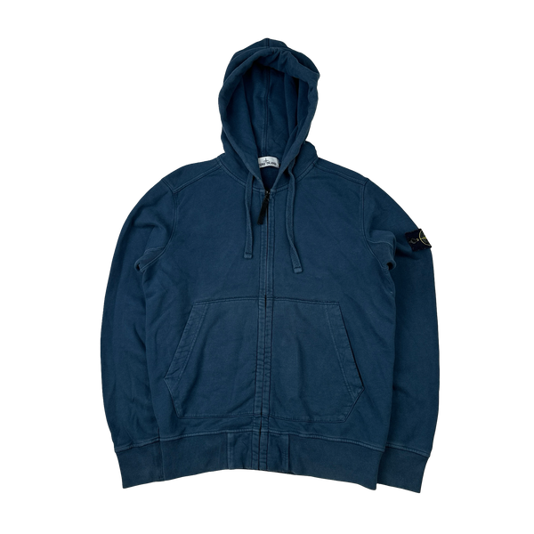 Stone Island Blue Cotton Zipped Hoodie - Medium