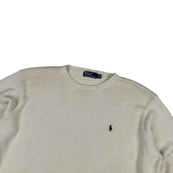 Ralph Lauren Cream Cotton Knit Crewneck Jumper - XXL