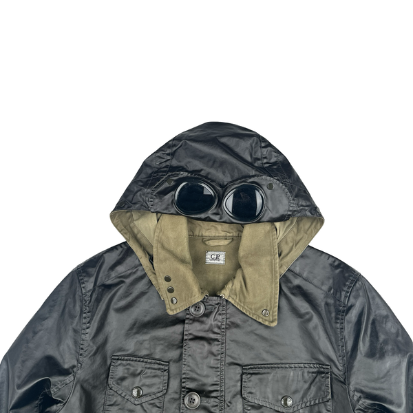 CP Company Brown Khaki Rubber Multi Pocket Goggle Jacket - Medium