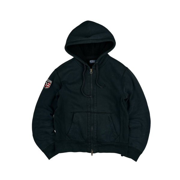 Ralph Lauren Black Thick Cotton Teddy Fleece Lined Zipped Hoodie - Medium