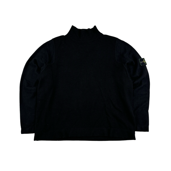 Stone Island 90s Vintage Black Wool Mock Neck Pullover Jumper - Large