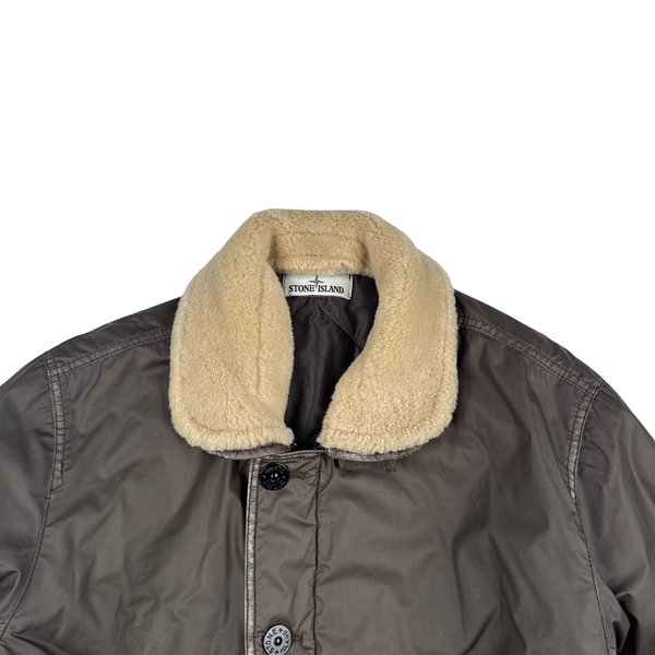 Stone Island 2015 Brown Mussola Gommata Shearling Flight Jacket - XL