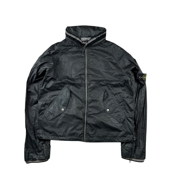 Stone Island 2005 Vintage Grey Nylon Zipped Spellout Collar Jacket - Medium
