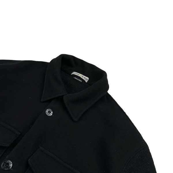 Stone Island 90s Black Wool Collared Buttoned Knit Compass Jumper - Large