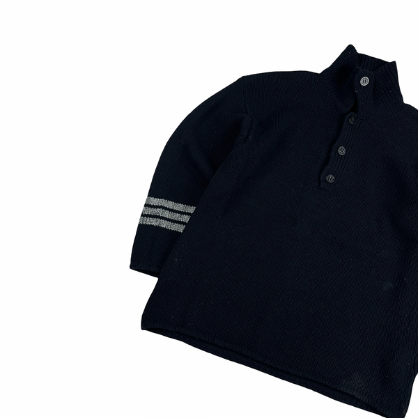 Stone Island 1996 Navy Wool Buttoned Knitted Jumper - Medium