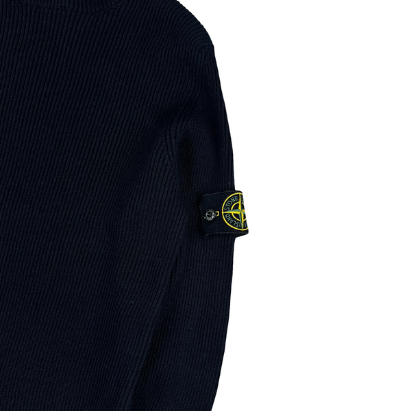 Stone Island 2022 Black Thick Ribbed Cotton Knit Roll Neck Jumper - XL