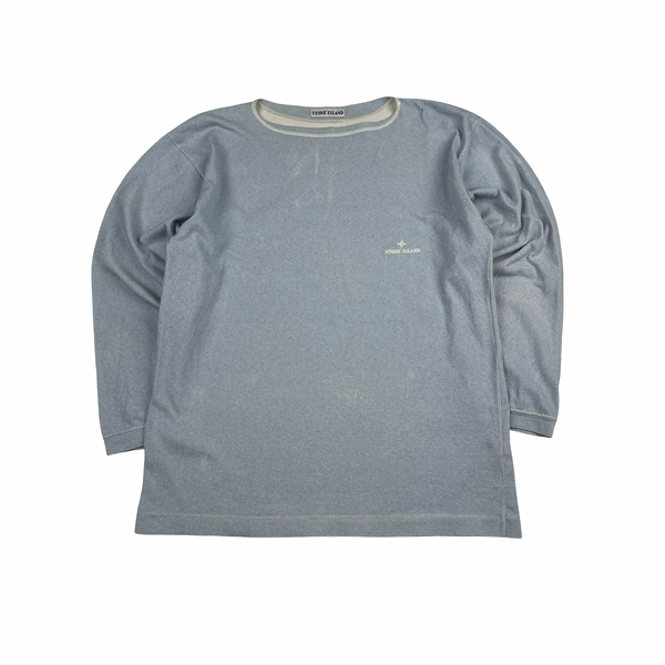 Stone Island 90s Light Blue Spellout Vintage Crewneck Pullover - Large