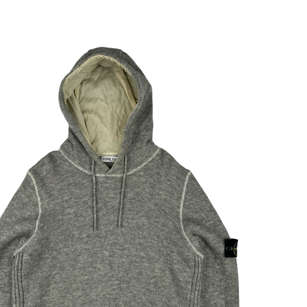 Stone Island 2007 Grey Wool Pullover Hoodie - Small