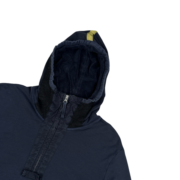 Stone Island 2010 Navy Cotton Pullover Quarter Zip Hoodie - Medium