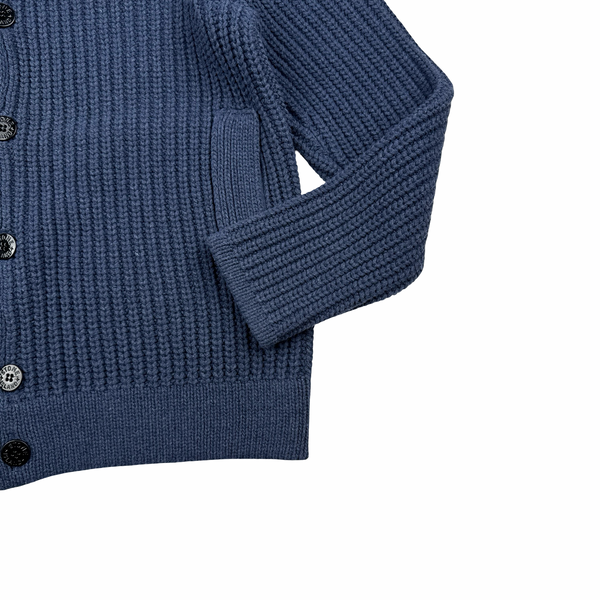 Stone Island Navy Heavyweight Thick Knit Button Up Cardigan - XXL