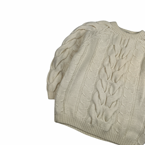 Burberry Cream White Wool Cable Knit Jumper - Small