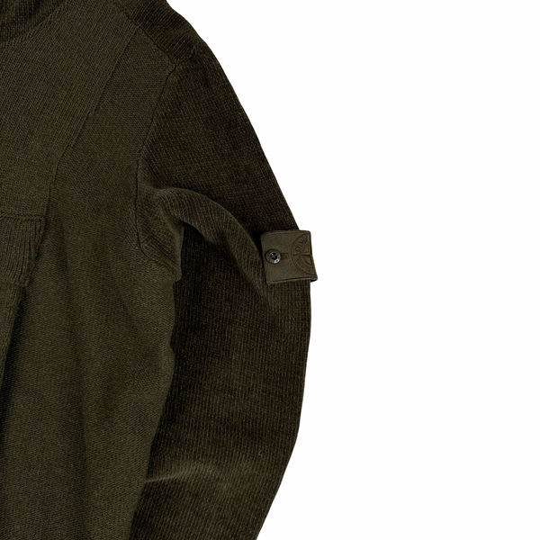 Stone Island 2019 Khaki Ghost Chenille Chest Pocket Hooded Jumper - XXL