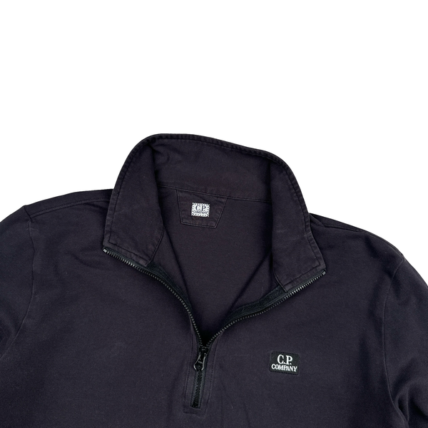 CP Company Cotton Quarter Zip Spellout Navy Jumper - Small