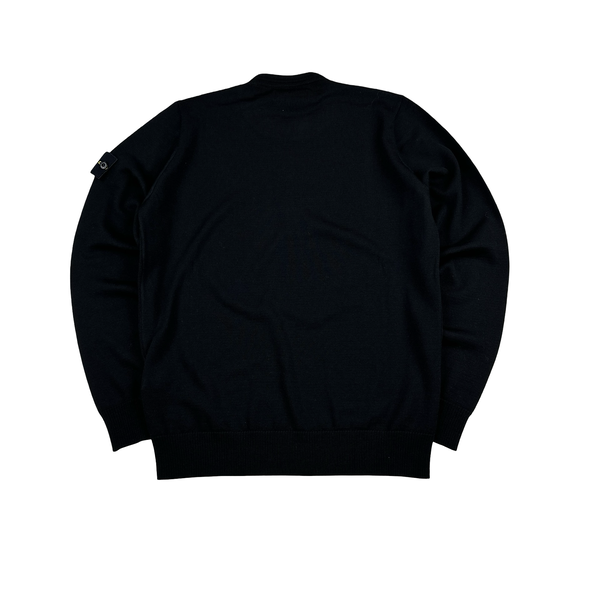 Stone Island 2023 Black Crewneck Cotton Knit Jumper - Small