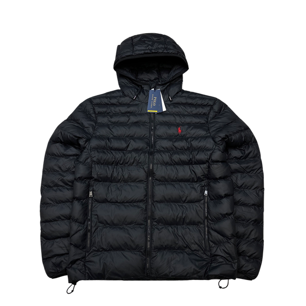 Ralph Lauren Black Padded Nylon Hooded Jacket - Small