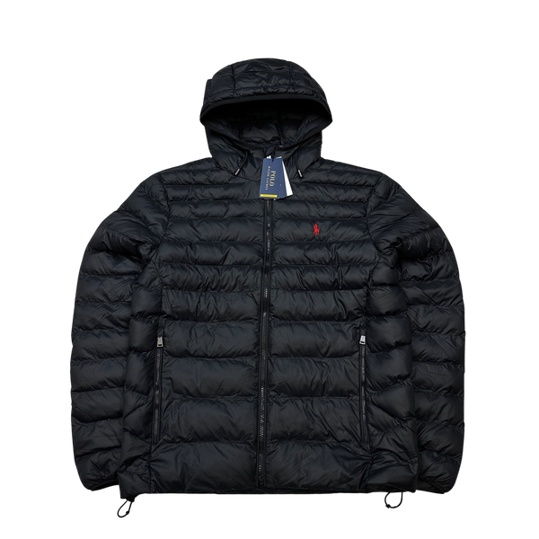 Ralph Lauren Black Padded Nylon Hooded Jacket - Small