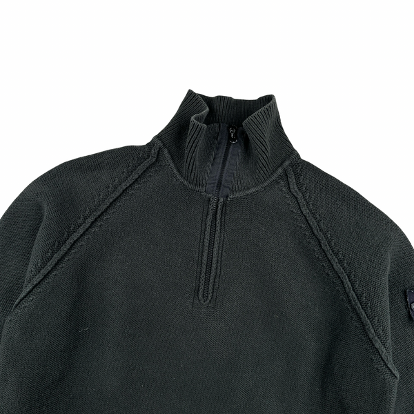Stone Island 2004 Washed Black Cotton Quarter Zip Neck Pullover - XL