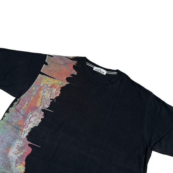 Stone Island 2017 Black Graphic Glitch Pattern T Shirt - XL